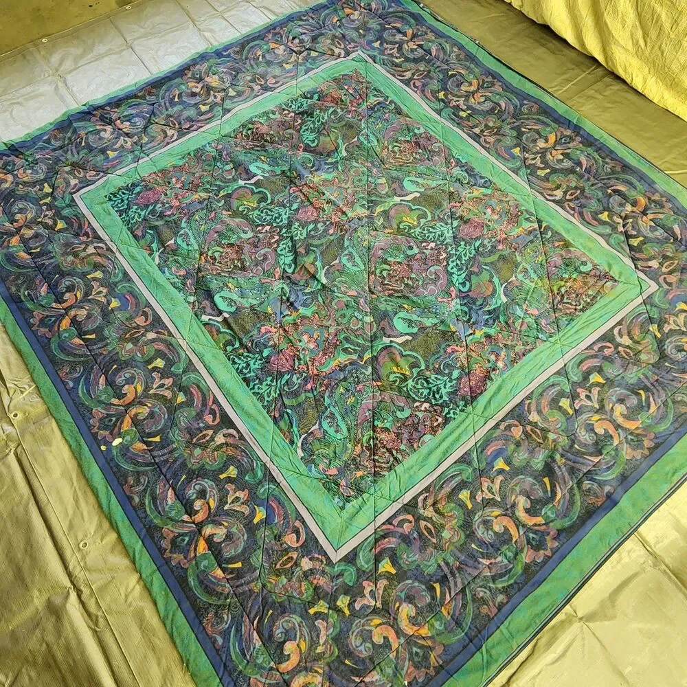 Bill Blass For Springmaid Full Bedspread Vintage 80-90s Marbled Jewel Comforter